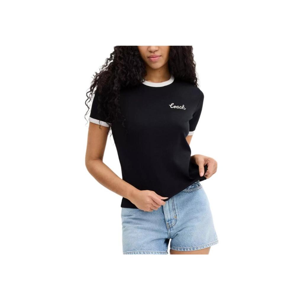 Coach Ss24 Letter Logo Printed Round Neck Pullover Short Sleeve T-Shirt Women Tops Black CS612-BLK