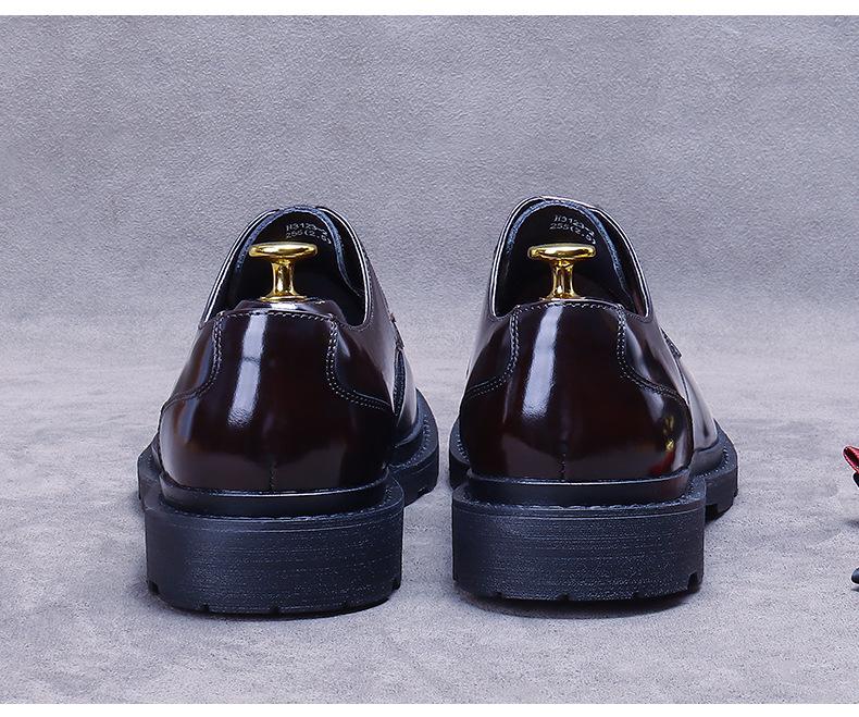 Genuine Leather Lace-Up Derby Shoes for Men - Formal Bright Leather Footwear