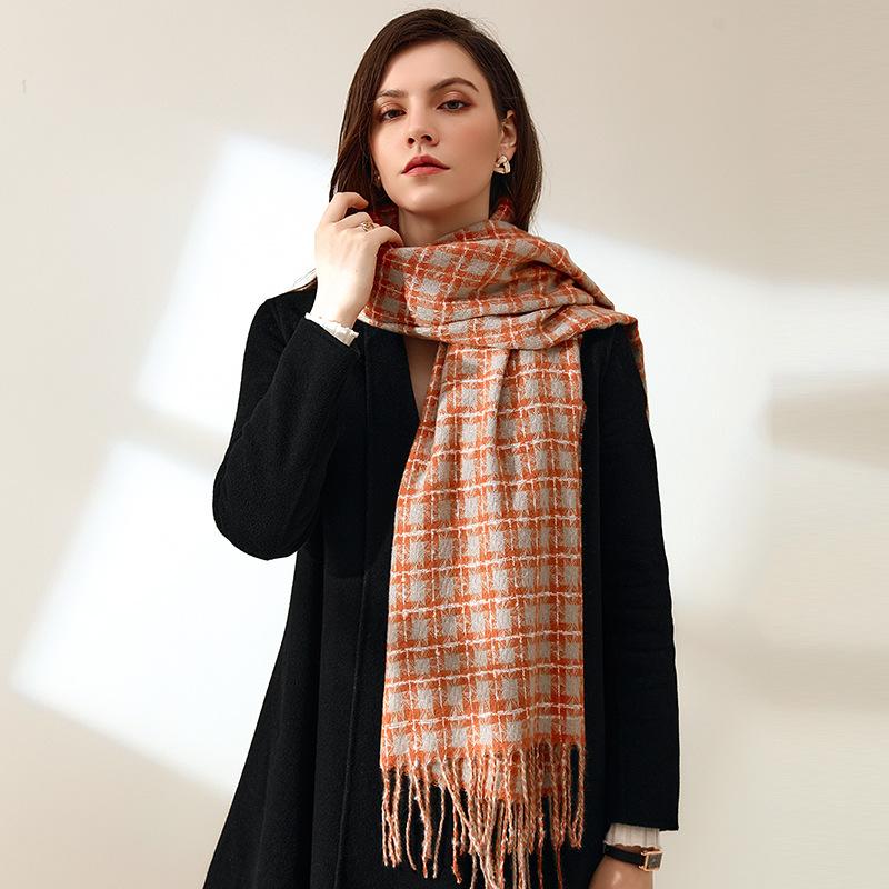Sweet plaid scarf winter women's imitation cashmere warm scarf women's medium and long shawl scarf