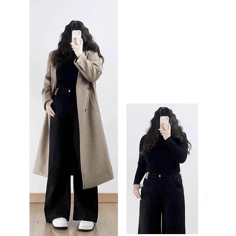 Damen High-Waist Schlankmachende Weitbeinige Jeans, Bodenlang, Petite, für Frühling und Herbst 2025