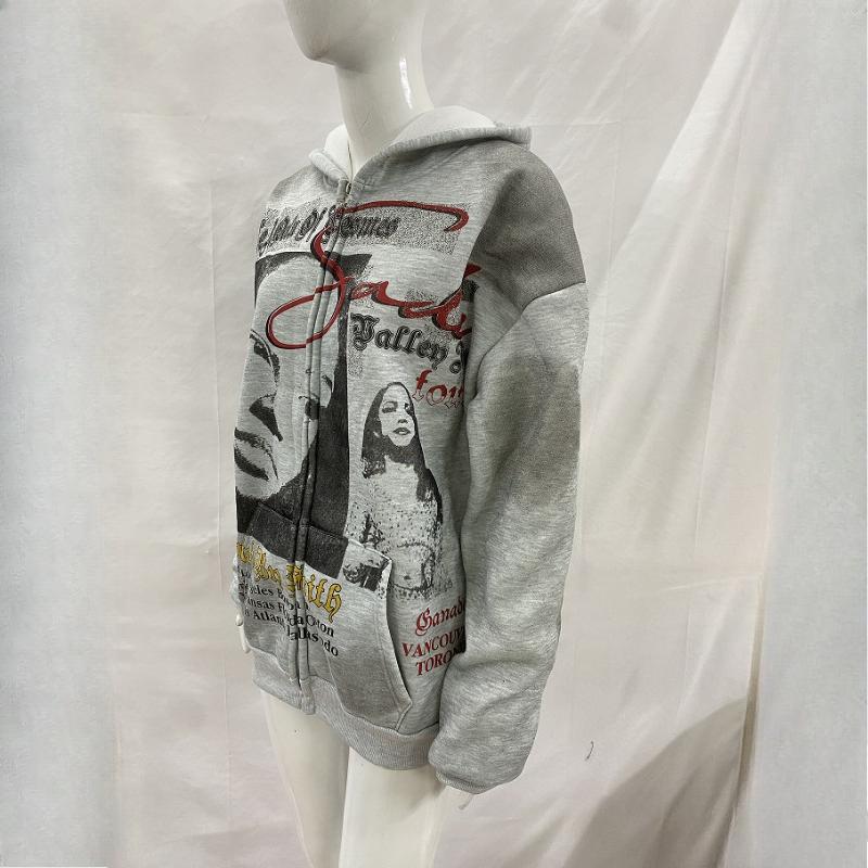 Y2K Punk Hip-hop Autumn/winter Street Print Cardigan Casual Personalized Sports Zipper Hooded Sweatshirt