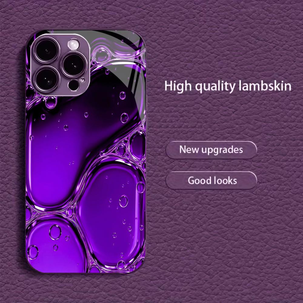 Purple Water Drop Effect for iphone 17 case Fashion for coque iphone Case fundas Glass for iPhone 17 16 15 14 13 12 pm Pro Plus