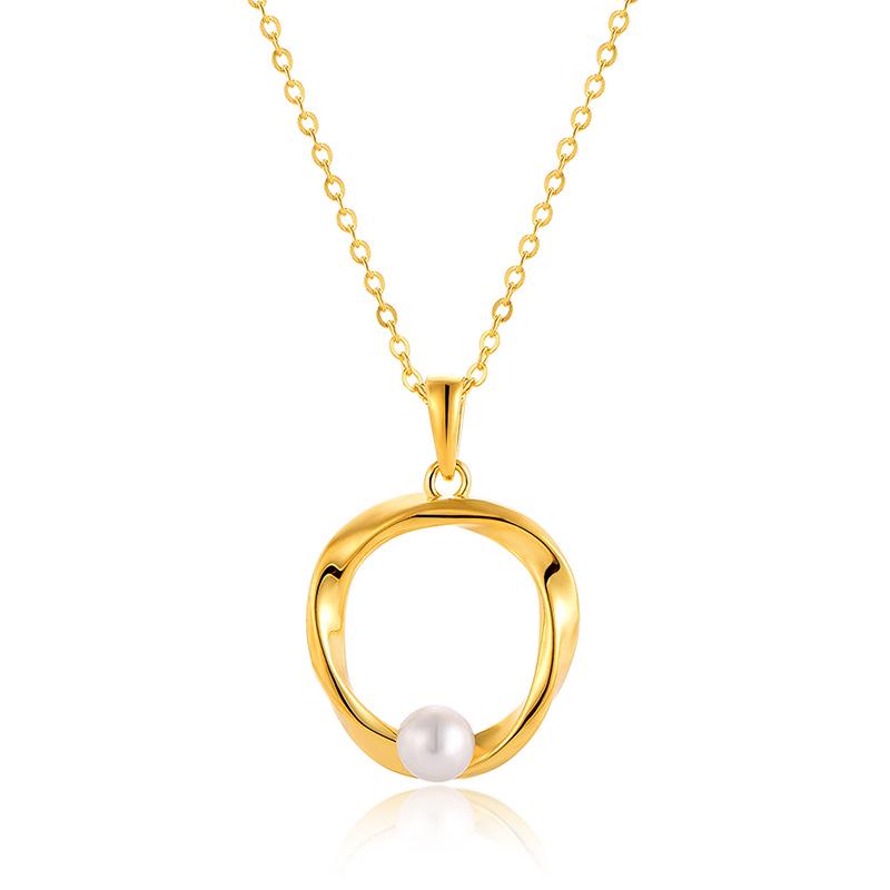Korean Sterling Silver Irregular Circle Necklace with Freshwater Pearl for Women 925 Sterling Silver