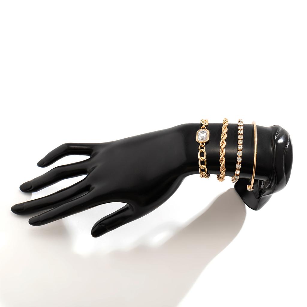 Hip-Hop Full Diamond Twist Chain Bracelet Set, Fashionable Stacked Metal Opening Bracelet Woman