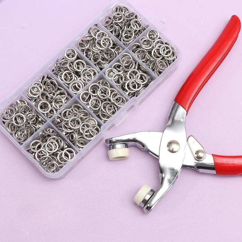 200Pcs Metal Prong Snap Button Kit Hollow Press Stud Fasteners with Pliers Tool Set for Clothes Jeans Bags DIY Sewing Craft