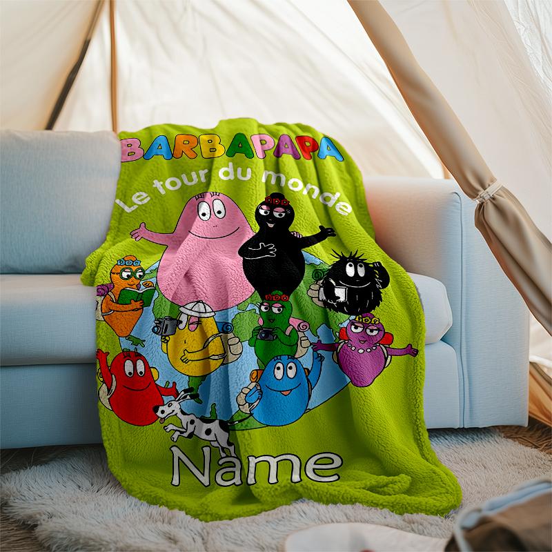 Personalized Custom Name Blanket - Barbapapa Print Design,Blanket for Sofa,Bed,Travel,Camping - Soft and Warm, Great Gift