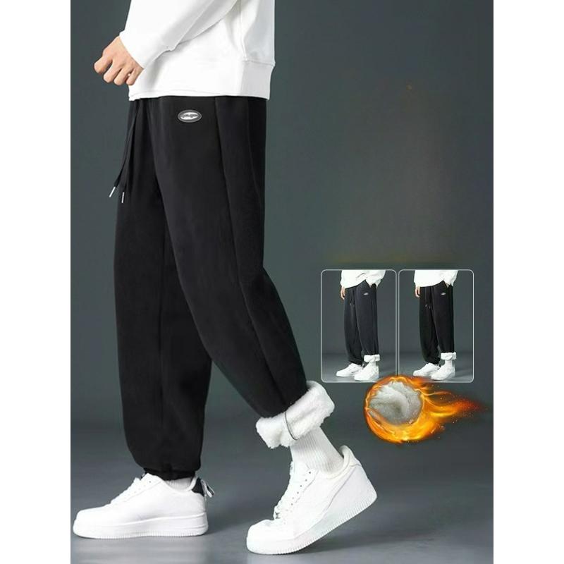 Plus Velvet Pants Men's Winter Warmth Thickened Lamb Fleece Sweatpants Loose Autumn and Winter Style Drawstring Sports and Leisure Trousers