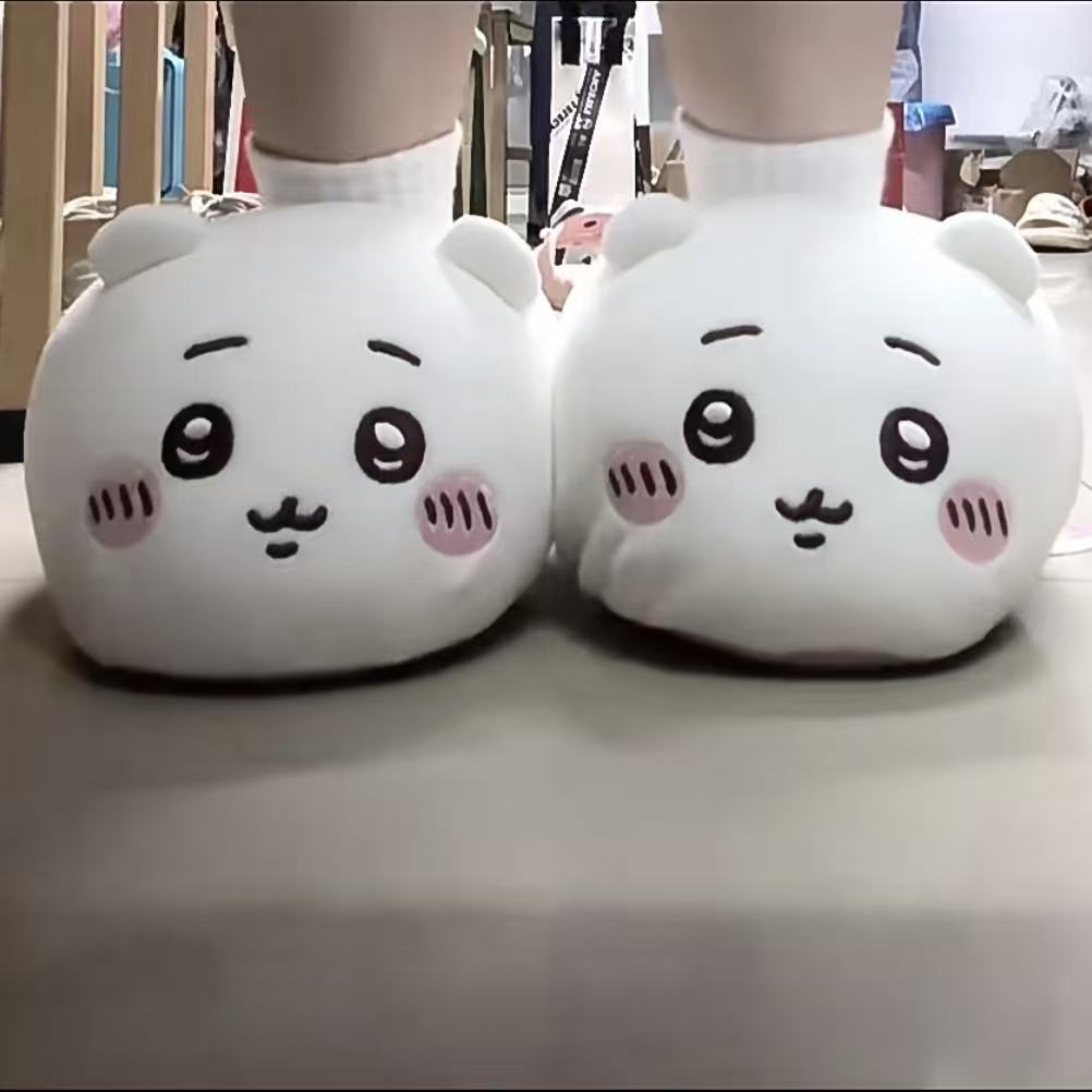 Anime Chiikawa Women`s Plush Slippers Hachiware