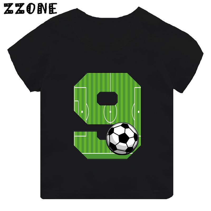 Black Modal Tshirt for Boys Cute Soccer Age Digital Print Short Sleeve Kids Top Creative Polyester Fabric
