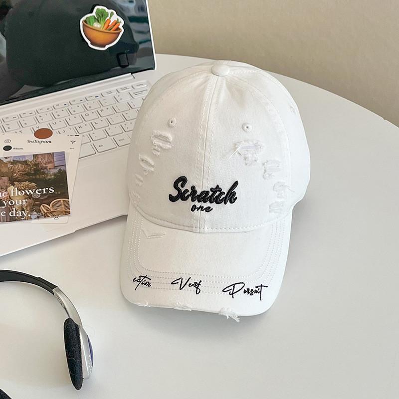Style Distressed Letter Baseball Cap With Sun Protection For Casual Streetwear