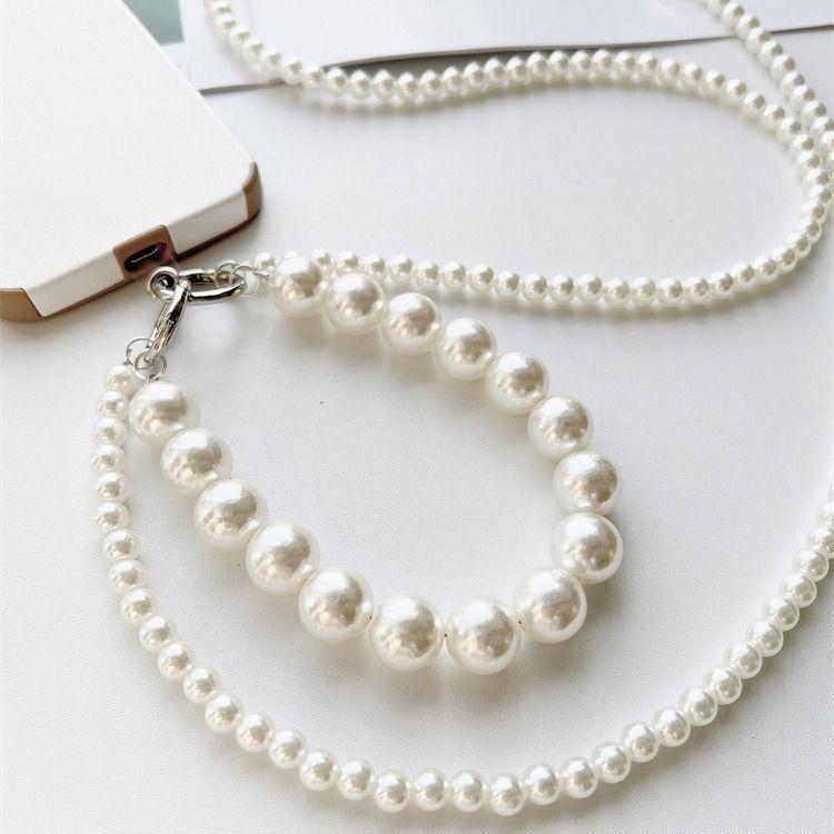 Pvc Pearl Chain Phone Lanyard With Detachable Strap For Women And Men