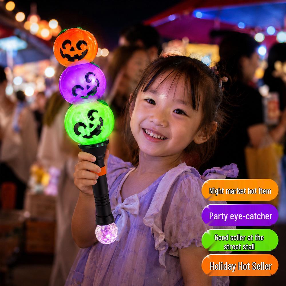 Glowing Halloween Pumpkin Glitter Stick - Three-Layer Stacked, Colorful Handheld Costume Toy