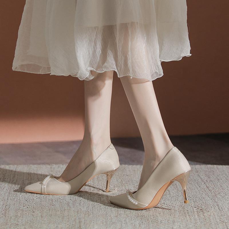 French Bar Mitzvah High Heels New Niche Versatile Bridesmaid Shoes Pearl Fine Heel Bride with Wedding Shoes