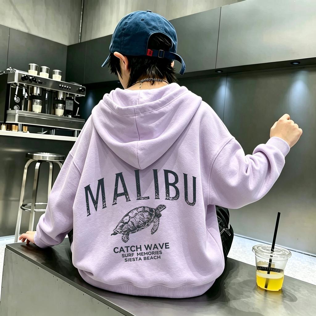 American Retro Turtle Letter Kids Hooded Sweatshirt - Fall/Winter - Boys/Girls Casual Pullover Sweatshirt Top