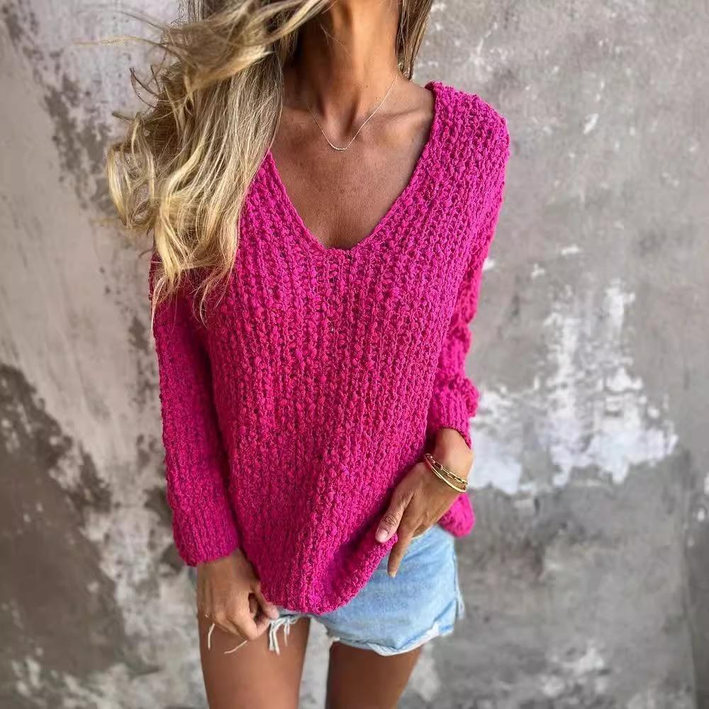 Autumn/Winter 2025 Chunky Knit V-Neck Long-Sleeve Sweater