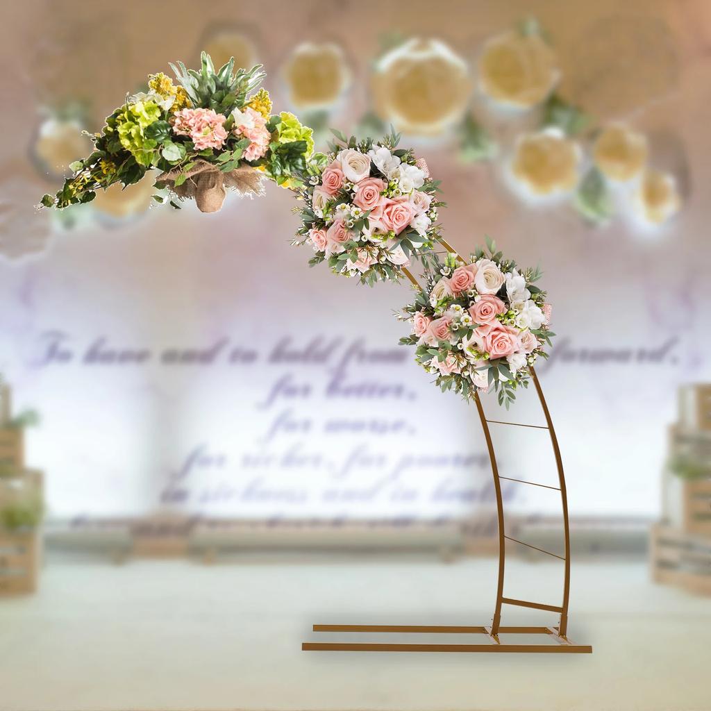 6.5ft Gold Crescent Moon Wedding Arch Stand,Elegant Curved Flower Balloon Frame for Ceremony Decor - Classic Style, 5kg Capacity