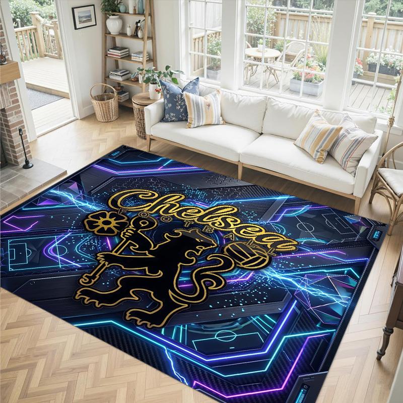 Chelsea FC Design Crystal Velvet Carpet Cozy Non?Slip Printed Rug For Bedroom Living Room Entrance