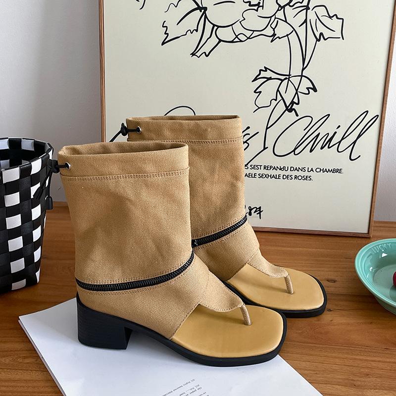 

Green high-end thick high-heeled flip-flops women s summer outer wear 2025 new removable heightening toe cool boots 40 хаки