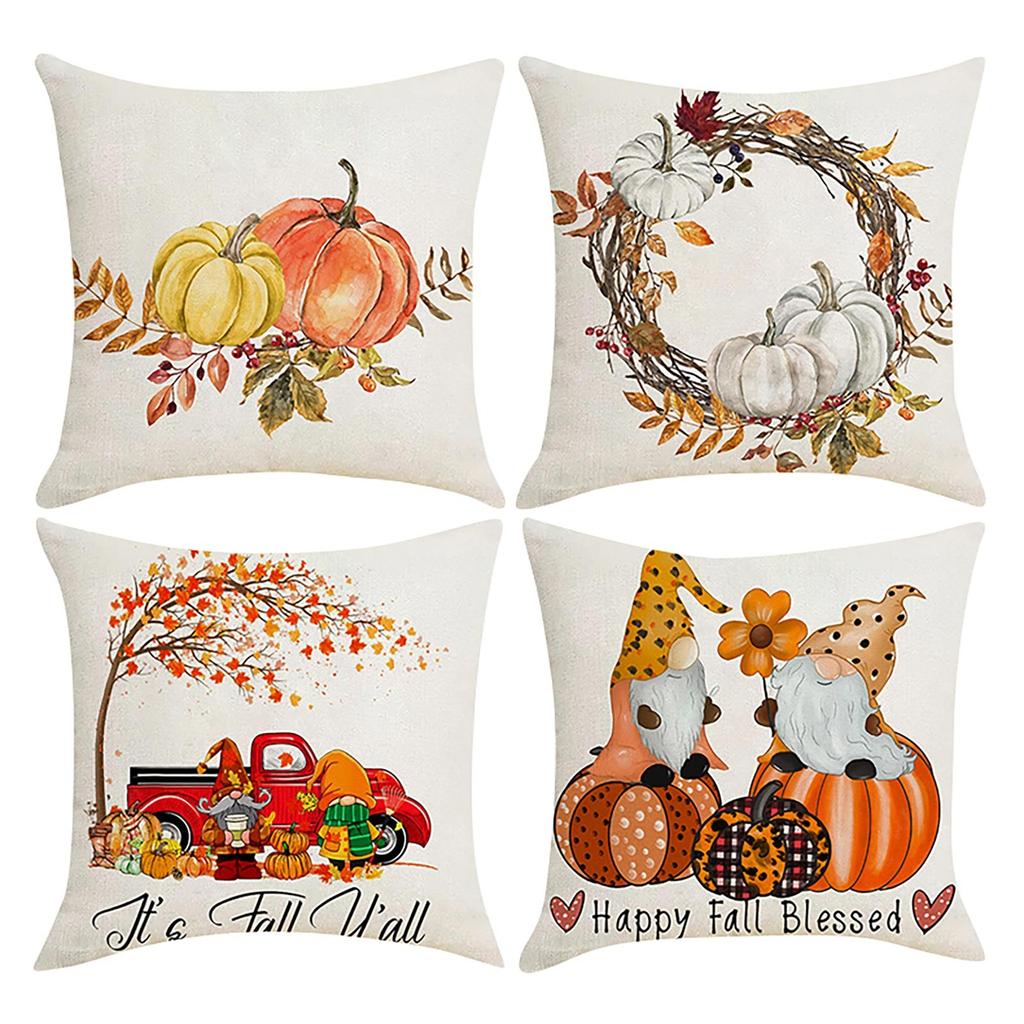 18x18 Fall Pillow Covers, Thanksgiving Decorative Throw Pillowcases, Maple Car Linen Throw Cushion Covers For Sofa Couch Home Decor, 4pcs