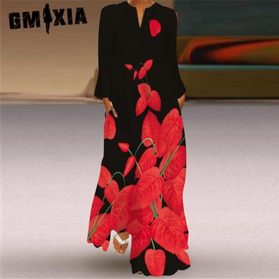 Vestidos casuales de manga larga con cuello en V para mujer, moda, verano, primavera