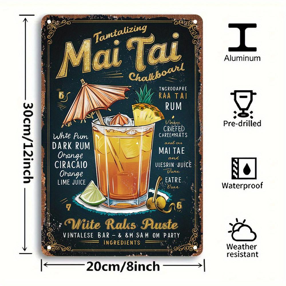 Vintage Mai Tai Cocktail Recipe Metal SignRetro Tiki Bar Wall Decor Featuring Ingredients for Mai Tai Cocktail  Ideal for Home 20x30cm（7.8x11.8inch）