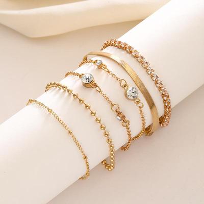 Bohemian Minimalist Multi-Layer Metal Chain Bracelet Set for Women - 5 Pieces