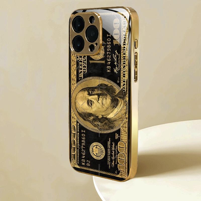 Banknotes Gold Fashion INS Luxurious Highend Phone Case Electroplated Glass PhoneCase for iPhone 17161514131211pm Pro Plus