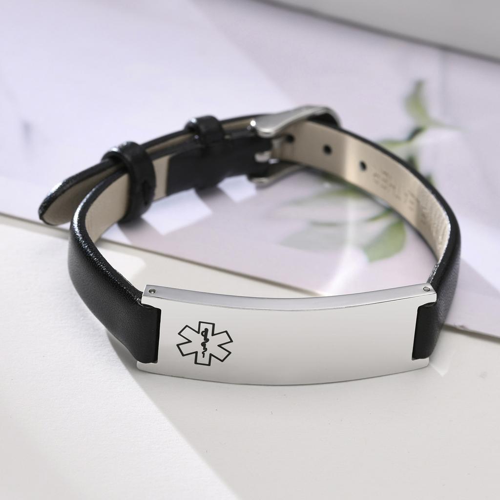 Free Engraving Medical Alert ID Bracelets Womens, Customized Adjustable Leather Chain Wrap Bracelets for Anxiety Type 2 Diabetes
