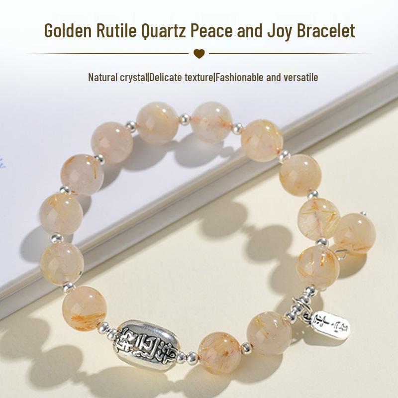 

Golden Rutilated Quartz Peace and Joy Women s Bracelet - New Chinese Style