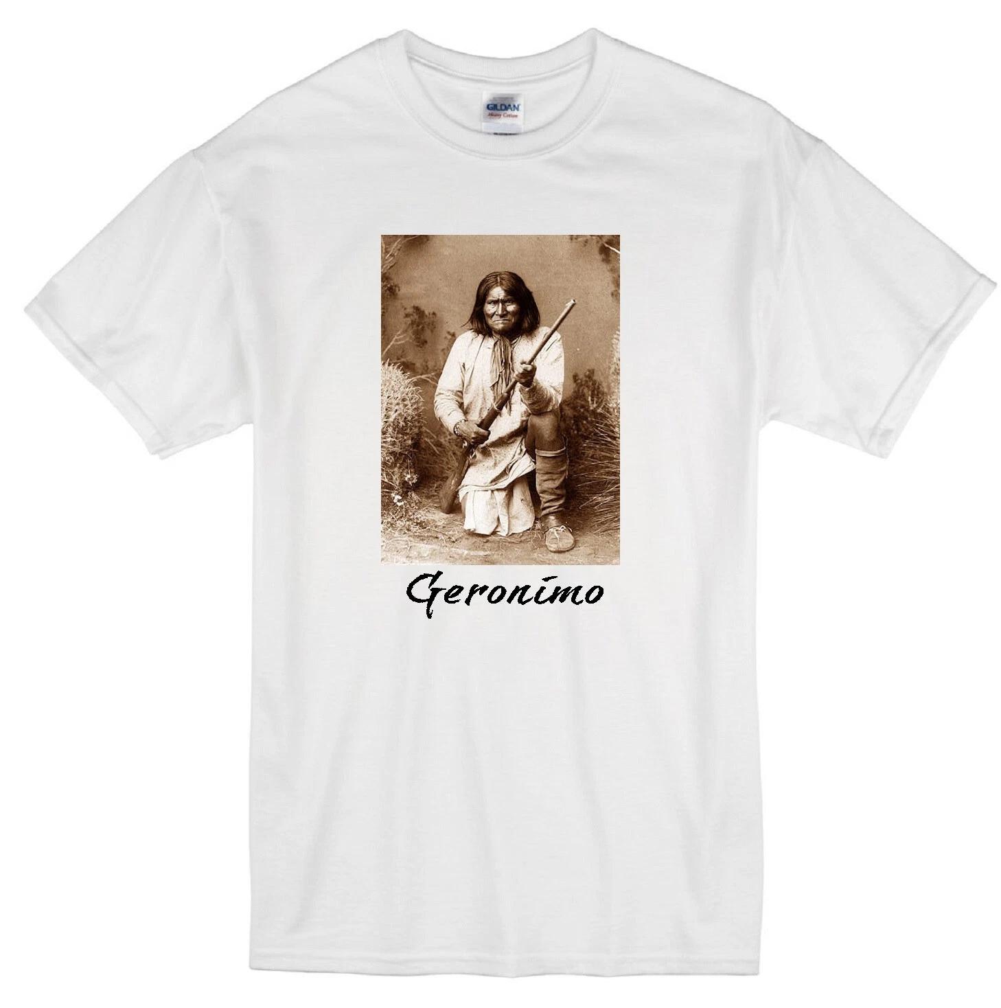 

GERONIMO NATIVE AMERICAN BEDONKOHE BAND OF THE NDENDA LEADER CHIEF WHITE T-shirt 4XL