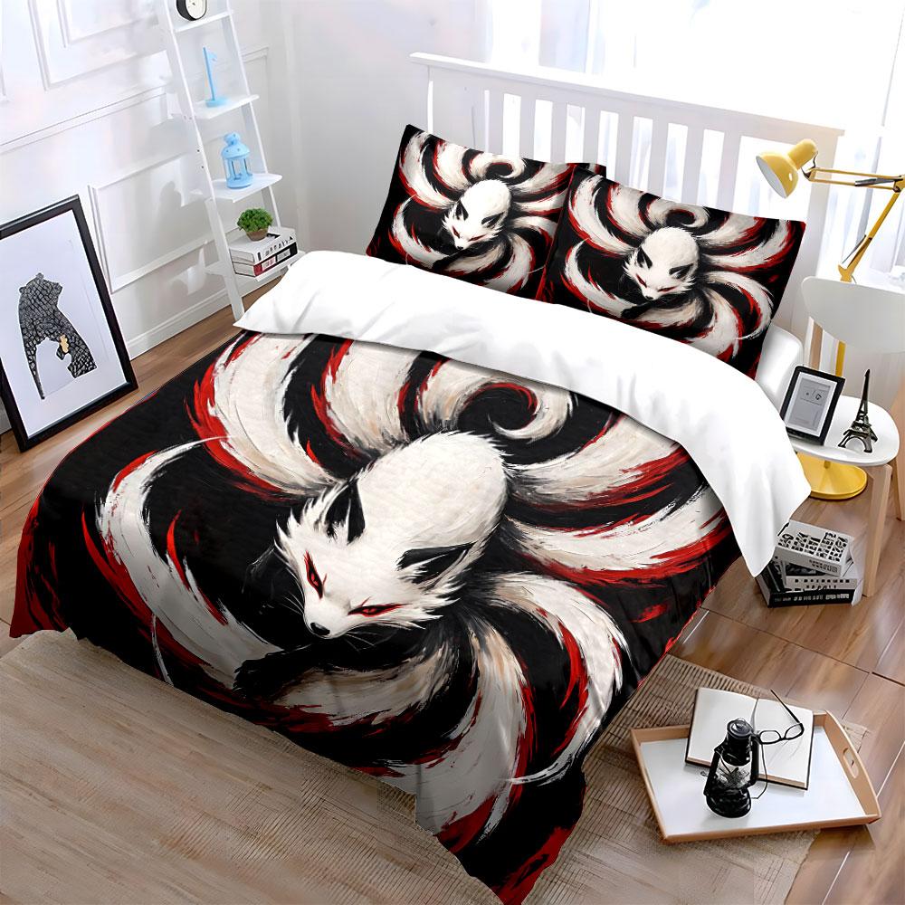 White Nine-Tailed Fox Design Bedding Duvet Cover Set Duvet Cover Pillowcases (1*Duvet Cover 2*Pillowcases, without duvet insert)