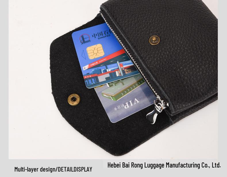 Lychee Pattern Soft Leather Unisex Coin Purse - Genuine Cowhide Card Holder & Storage Bag