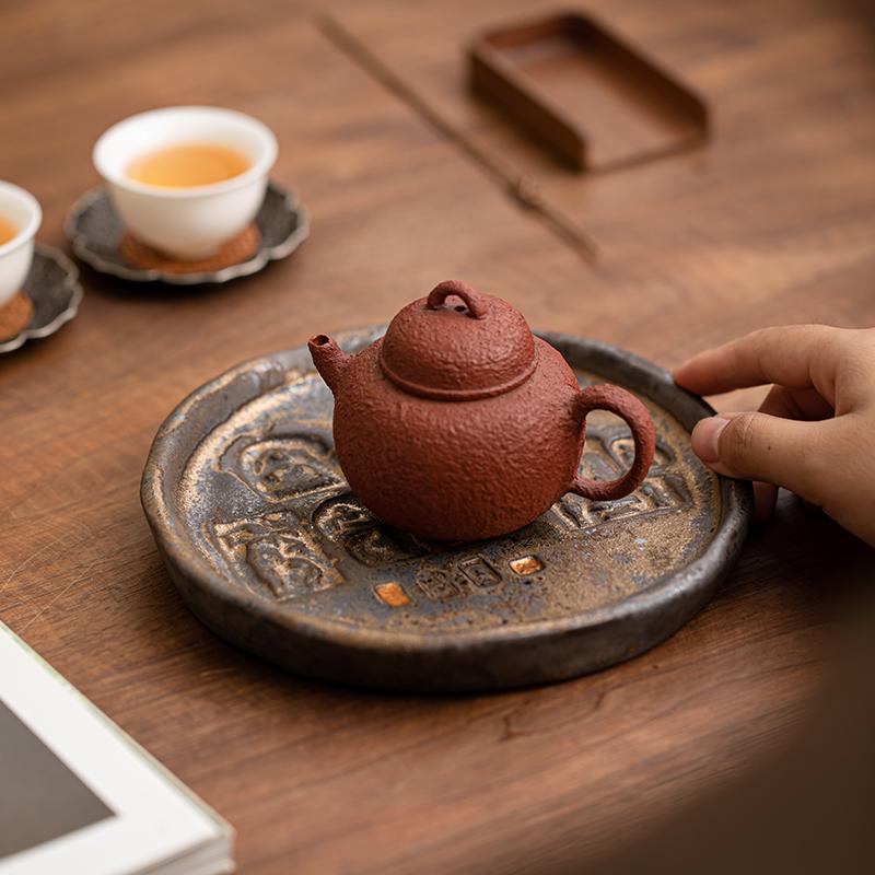 Dunhuang Culture Pot Bearing Pot Dry Brewing Table  Tea Tray Thick Ceramic Cover Bowl Bottom Support Retro Tea Set Accessories