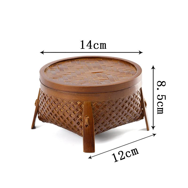 Handwoven Bamboo Fruit Basket with Lacquer Rim, Vintage Snack Box for Tea Parties, Round Storage Holder for Nuts