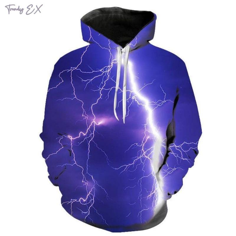 Sweatshirts for Men Cool 3D Lightning Print Fashion Hooded Sweatshirt Street Harajuku Kangaroo Pocket Long Sleeve Graphic Hoodie