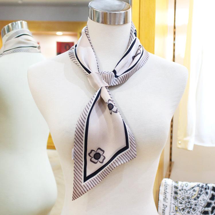 Lazy Gospel knot-free silk scarf with shirt spring and autumn new Korean version cross small scarf women's double-sided