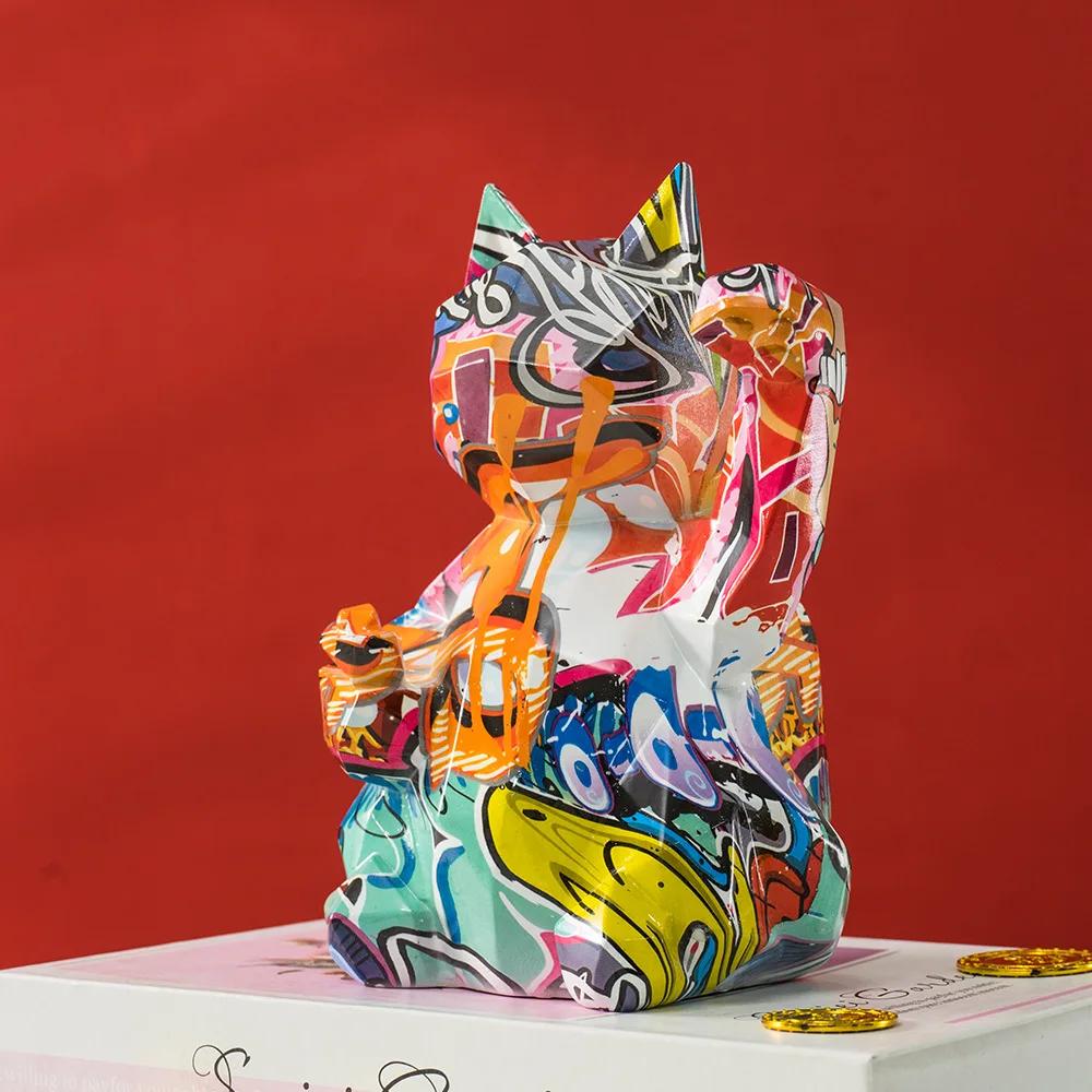 Nordic Geometric Lucky Cat Statue Animal Statues TV Home Living RoomHome Decoration Sculpture