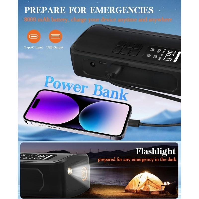 Multifunction Starting Device High Efficiency Tire Inflator Fast Inflation Air Compressor for Vehicle Outdoor Enthusiast