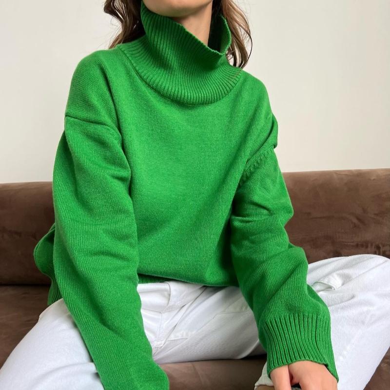 Nuovo Pullover Casual a Manica Lunga in Maglia Liscia Autunno Donna Inverno Spesso Morbido Collo Alto Pullover Maglioni Donna Moda Maglieria Morbida Jumper 24913