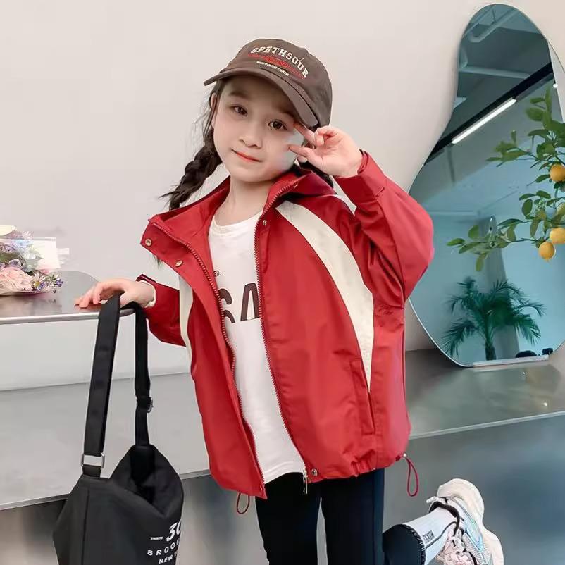 Girls' Hooded Autumn Windbreaker – Korean Style Casual Jacket for Children