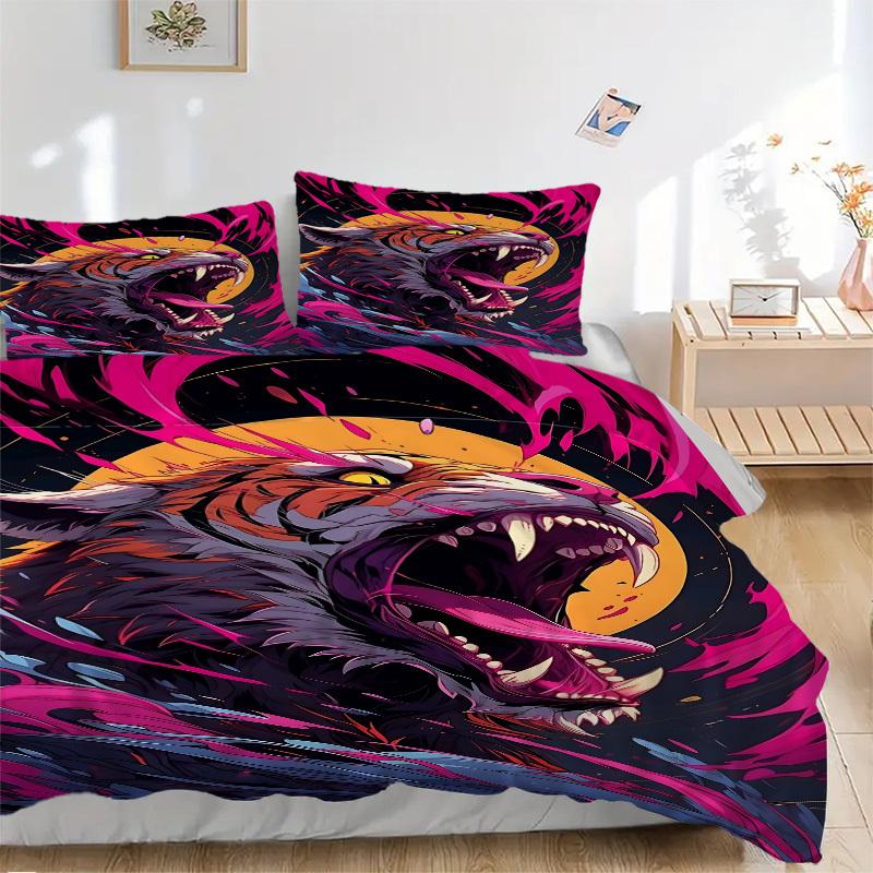 

3PCs Tiger Roar Design Cover Set, Breathable Fabric, Machine Washable (1 Duvet Cover + 2 Pillowcases) (Without Quilt) yy250911102 135x200cm