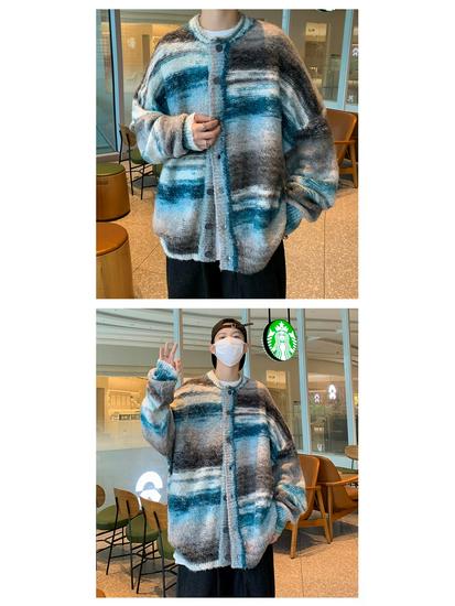 Men's Trendy Color Block Knit Sweater - Autumn/Winter Warm Round Neck Cardigan