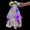 Light Up Hair Accessories Adjustable Floral Wreath Headband Glowing Princess Veil Comfortable Wedding Party Veil For Weddings