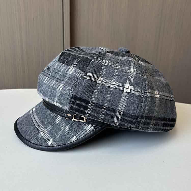 

Британская клетчатая шерстяная восьмиугольная шляпа женская осенне-зимняя модная берет ретро художник кепка газетчика one size