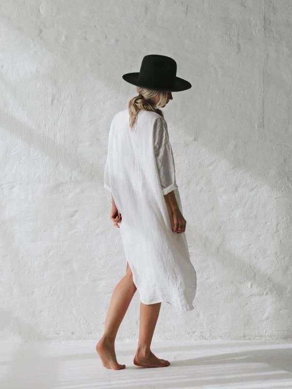Cotton Linen Irregular Slimming Over-the-Knee Dress