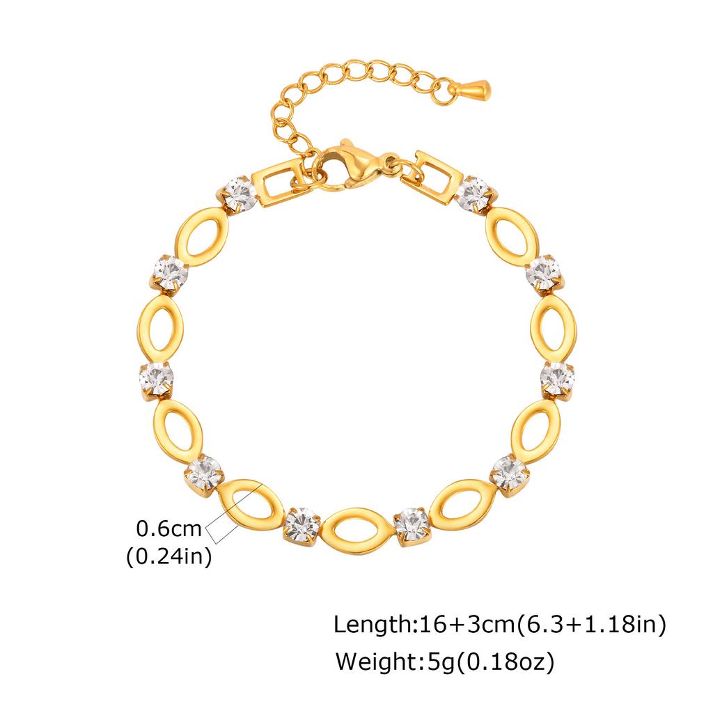 Vnox Oval Geometric Stainless Steel Chain Bracelet Necklace For Women With Shiny Zircon Fashion Jewelry Set Accessory Gift