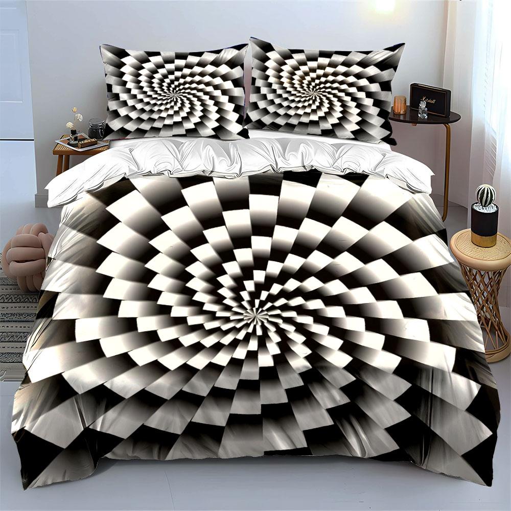 Black And White Optical Illusion Design Exquisite Three-Piece Bedding Set Gift For Kids And Adults