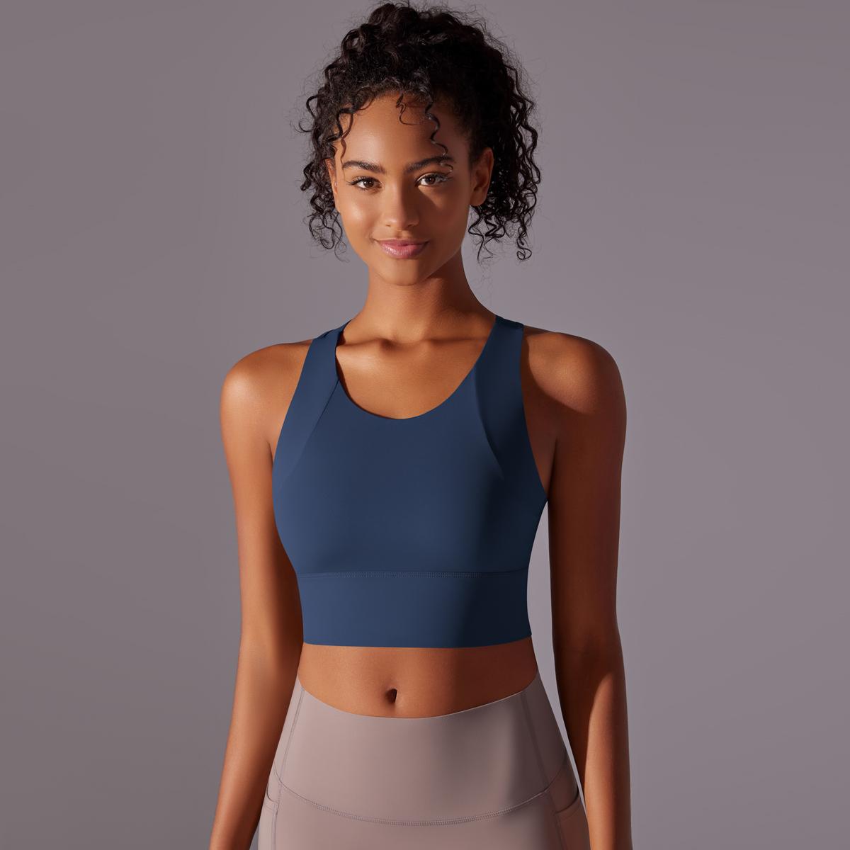 

Nessaj Женский жилет для йоги, дышащий, спортивный топ для тренировок, однотонный бюстгальтер для бега и фитнеса M тёмно-синий