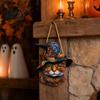 Festive Halloween Party Decor Wooden Hanging Door Sign, Cute Painted Cat Welcome Ornament with Witch Hat Haunted Lanyard House Pumpkin, Rustic