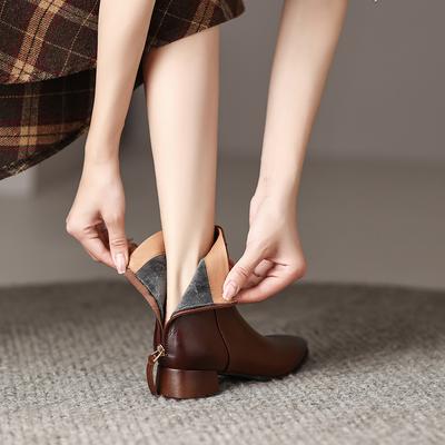 Mode 2025 Damenstiefel Retro Chelsea Boots Damenschuhe Wintermode Damen KNÖCHELSTIEFEL Spaltleder Damen Quadratabsatz Leder